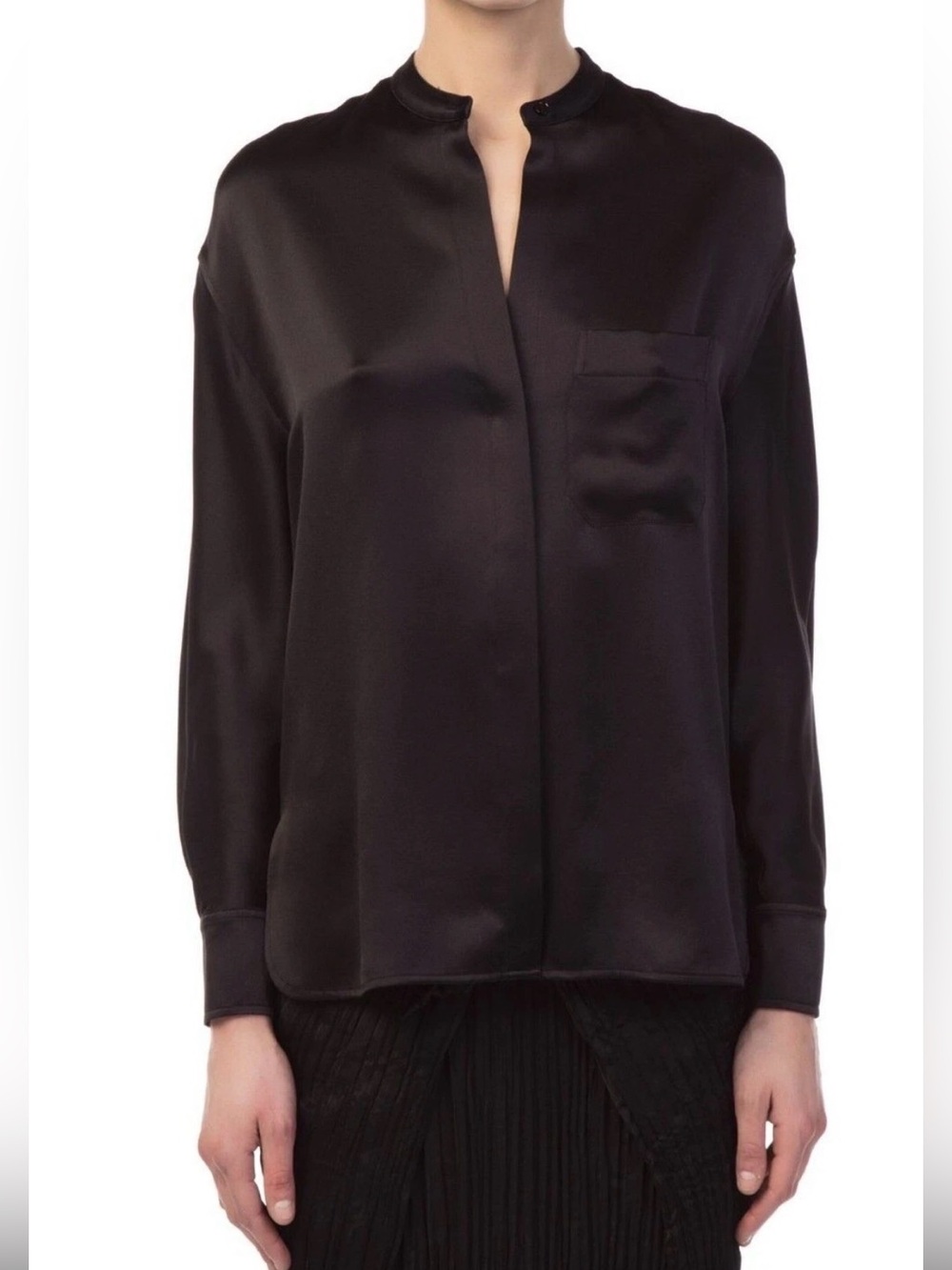 Vince silk single pocket blouse in black